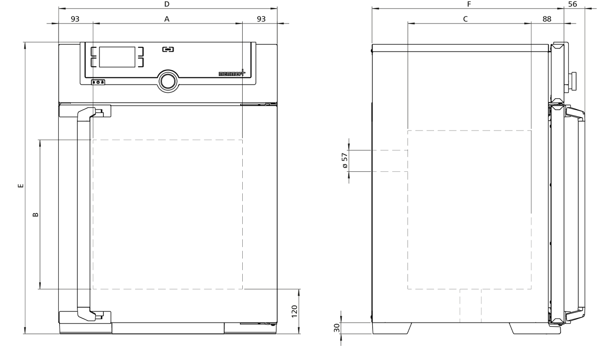 kích thước tủ sấy memmert UF55Plus